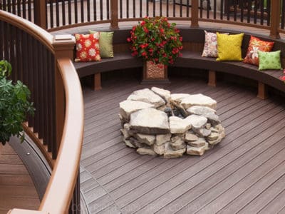 Trex deck with curves and fire pit